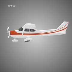 Small private plane vector illustration. Single engine propelled aircraft. Vector illustration. Icon. Sideview