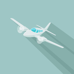 Small plane vector illustration. Twin engine propelled aircraft. Vector illustration. Flat design