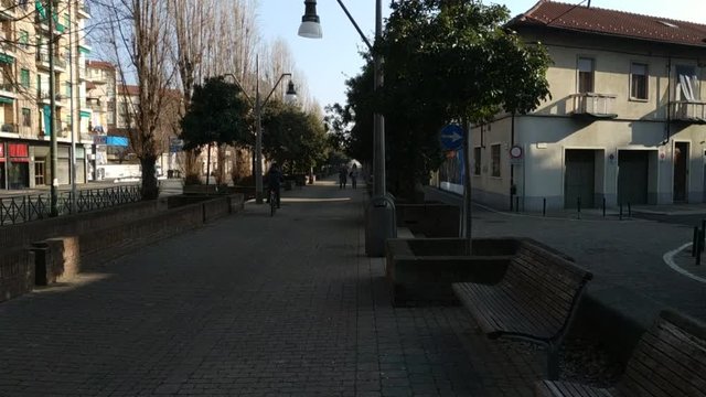 Turin, Piedmont, Italy. February 2019. La Spina Reale is a work on Via Stradella and Via Cesalpino. It is a path that, at the end of the construction site, will link to Venaria Reale. 25fps 4K video