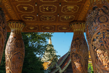 view towards the roof of temples in wat pra that Doi Suthep