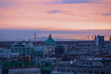 Urban sunset landscape of city of Vienna