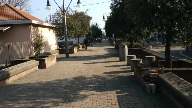Turin, Piedmont, Italy. February 2019. La Spina Reale is a work on Via Stradella and Via Cesalpino. It is a path that, at the end of the construction site, will link to Venaria Reale. 25fps 4K video
