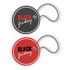 Set of realistic tags. Red and black sale tags isolated on white background. Vector illustration.