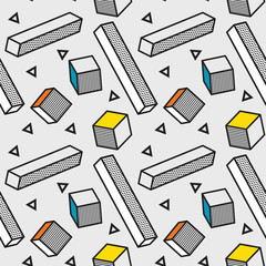 Seamless pattern with 3d graphic elements in pop art style. You can use this as a wallpaper in a childrens room
