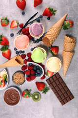 Set of ice cream scoops of different colors and flavours