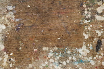 On the plane Board, paint stains, wood cracked and flaking from time to time, copy space.