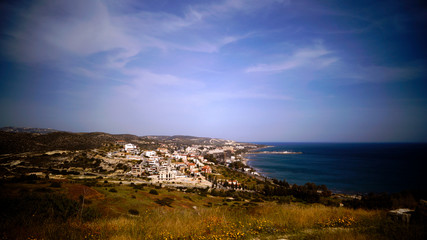 Fototapeta na wymiar mountain view of the Mediterranean sea and the city. Cyprus