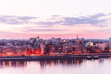 Night panoramic view of the city of Novi Sad