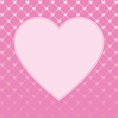 Hearts pattern background with blank space in the shape of heart for text. Valentine's day and Mother's day greeting card - pink, red colors. Banner or invitation