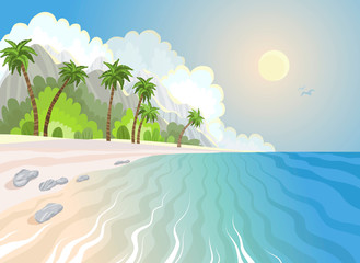 Fototapeta na wymiar Summer paradise beach and palm trees at seashore