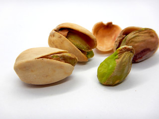 pistachios on white background
