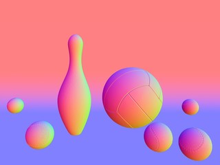 The image of sports equipment on a dark background, 3d rendering