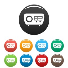 Tuned radio icons set 9 color vector isolated on white for any design