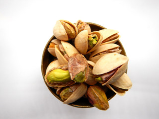 pistachios on white background