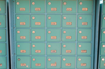 blue mailboxes with numbers
