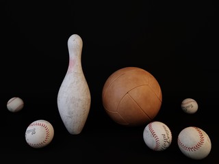 The image of sports equipment on a dark background, 3d rendering