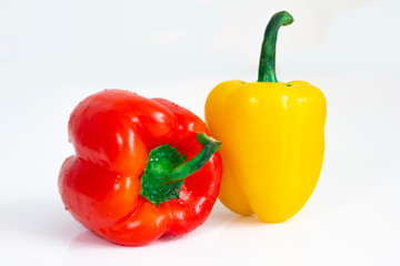 Bulgarian pepper red and yellow on a white background