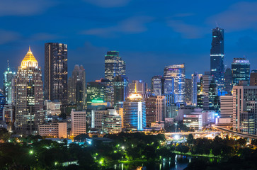 Fototapeta na wymiar Bangkok cityscape business zone . Bangkok night top view