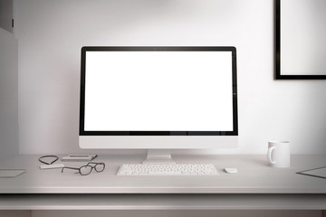 Modern desktop with white computer