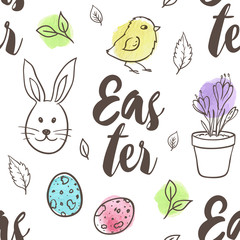 Pattern with eggs, rabbit and chicken