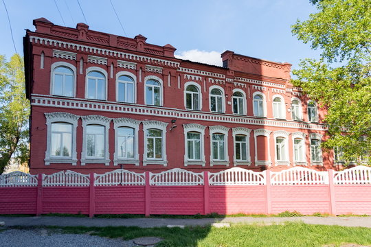 Rear view of the building of the Krasnoyarsk State Agrarian University built 1912. Achinsk, Krasnoyarsk Krai. Russia.