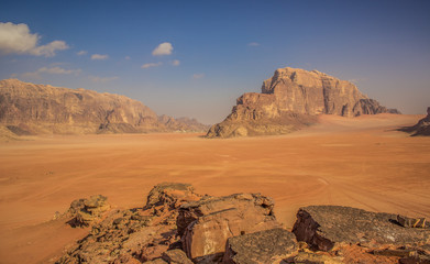 Fototapeta na wymiar Middle East valley and rocky desert yellow scenery landscape, world travel concept photography 