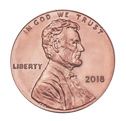 2018 American one cent coin, portrait of President Lincoln