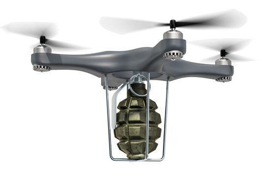 Military Drone with hand grenade, 3D rendering