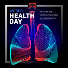 Vector human bronchi lungs anatomy structure with abstract 3d geometry lines and gradient waves art to asthma world tuberculosis health day or medicine respiratory system organ on dark background