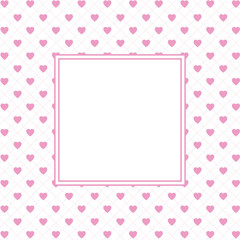 Hearts pattern background with frame in the shape of square for text. Valentine's day and Mother's day greeting card - pink, red colors. Banner, invitation or label