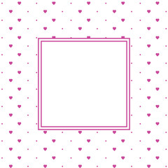 Hearts pattern background with frame in the shape of square for text. Valentine's day and Mother's day greeting card - pink, red colors. Banner, invitation or label