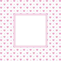 Hearts pattern background with frame in the shape of square for text. Valentine's day and Mother's day greeting card - pink, red colors. Banner, invitation or label
