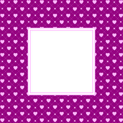 Hearts pattern background with frame in the shape of square for text. Valentine's day and Mother's day greeting card - pink, red colors. Banner, invitation or label