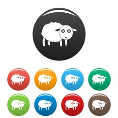 Cute sheep icons set 9 color vector isolated on white for any design