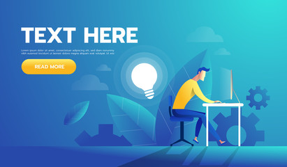 Businessman executive man working in office with idea. Vector illustration.