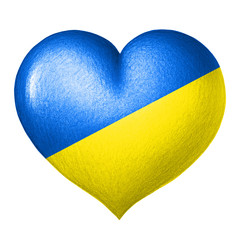 Ukrainian flag heart Isolated on white background. Pencil drawing.