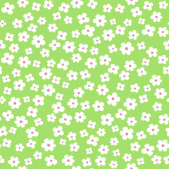 Naadloos ditsy bloemenpatroon in vector. Kleine witte bloemen op een groene achtergrond.