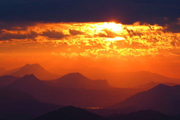 Sunset over the Salzkammergut, seen from the Traunstein