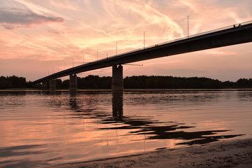 Bridge in the Sunset over the river Danube, Hungary