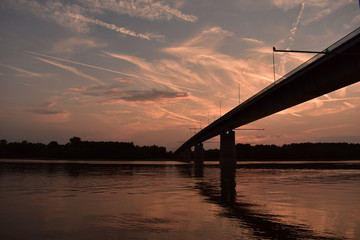 Bridge in the Sunset over the river Danube, Hungary