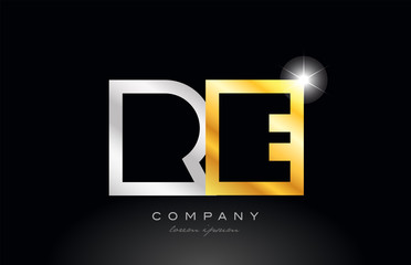 gold silver alphabet letter re r e combination for logo icon design