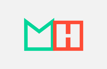 orange green alphabet letter logo combination mh m h design