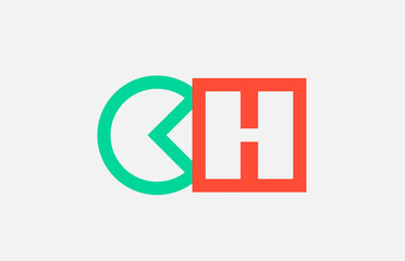 orange green alphabet letter logo combination ch c h design