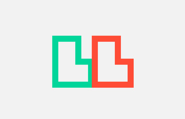 orange green alphabet letter logo combination ll l l design