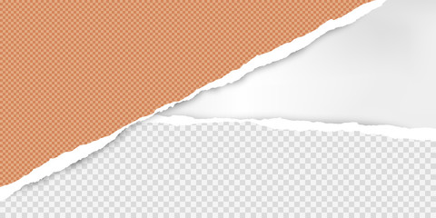 Torn squared orange paper in corner are on white background with space for text. Vector illustration