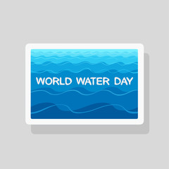 World Water Day greeting card with stylized waves on blue background