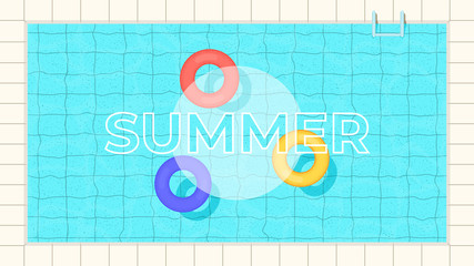 Swimming pool top view. Swimming circles with logo. Vector Illustration for background, poster or banner.