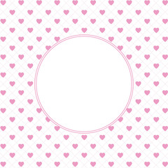 Hearts pattern background with frame in the shape of circle for text. Valentine's day and Mother's day greeting card - pink, red colors. Banner, invitation or label