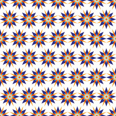 seamless background of blue and orange stars on white