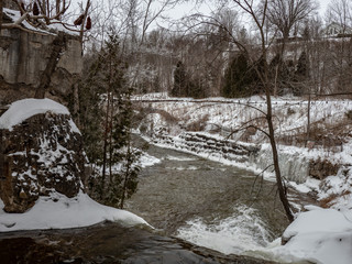 Winter waterfall ice and snow scene
